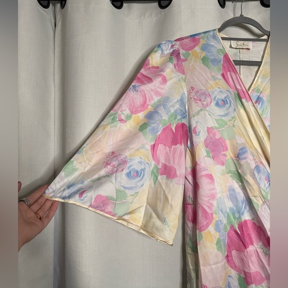 Vintage Lucie Ann Satin Pastel Floral Robe Neglige Medium - Picture 4 of 13
